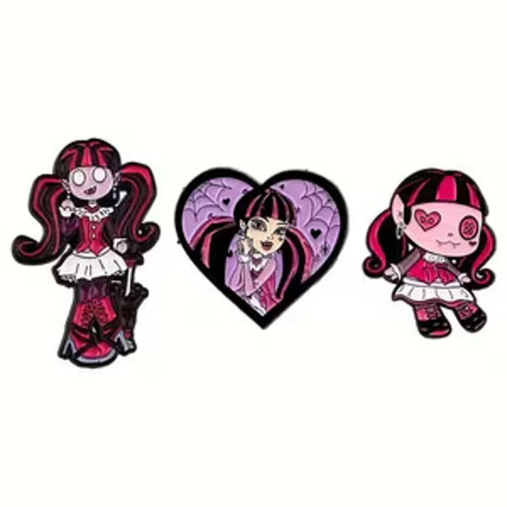 3 Pcs Goth Girl Emo Cartoon Monster High School Draculaura Vampire Pins, Pin Set